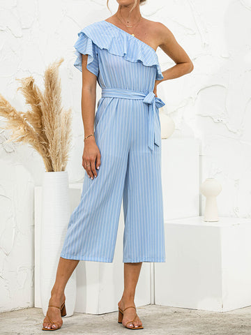 Airchics combinaisons rayé avec ceinture une épaule femme décontracté